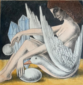 KAREL ZLIN. Léda et le Cygne. Ca 2010. Huile sur toile